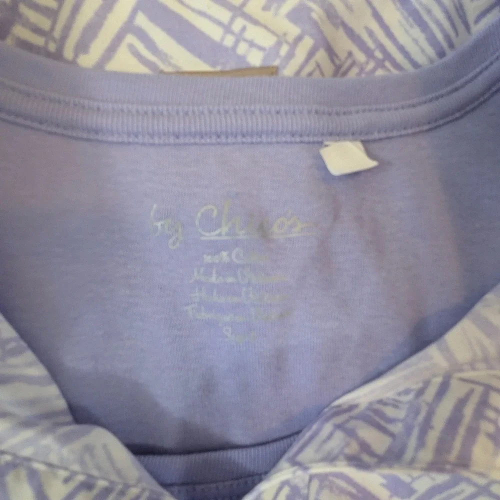 Chicos Women Lilac Purple White Geometric Print 2 Piece Shirt Tank Set Size‎ 3